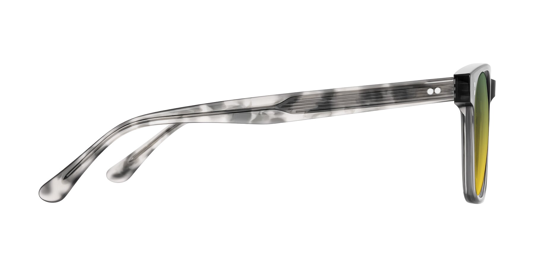 Side of Rhanna in Gray/Tortoise with Green / Yellow Gradient Lenses