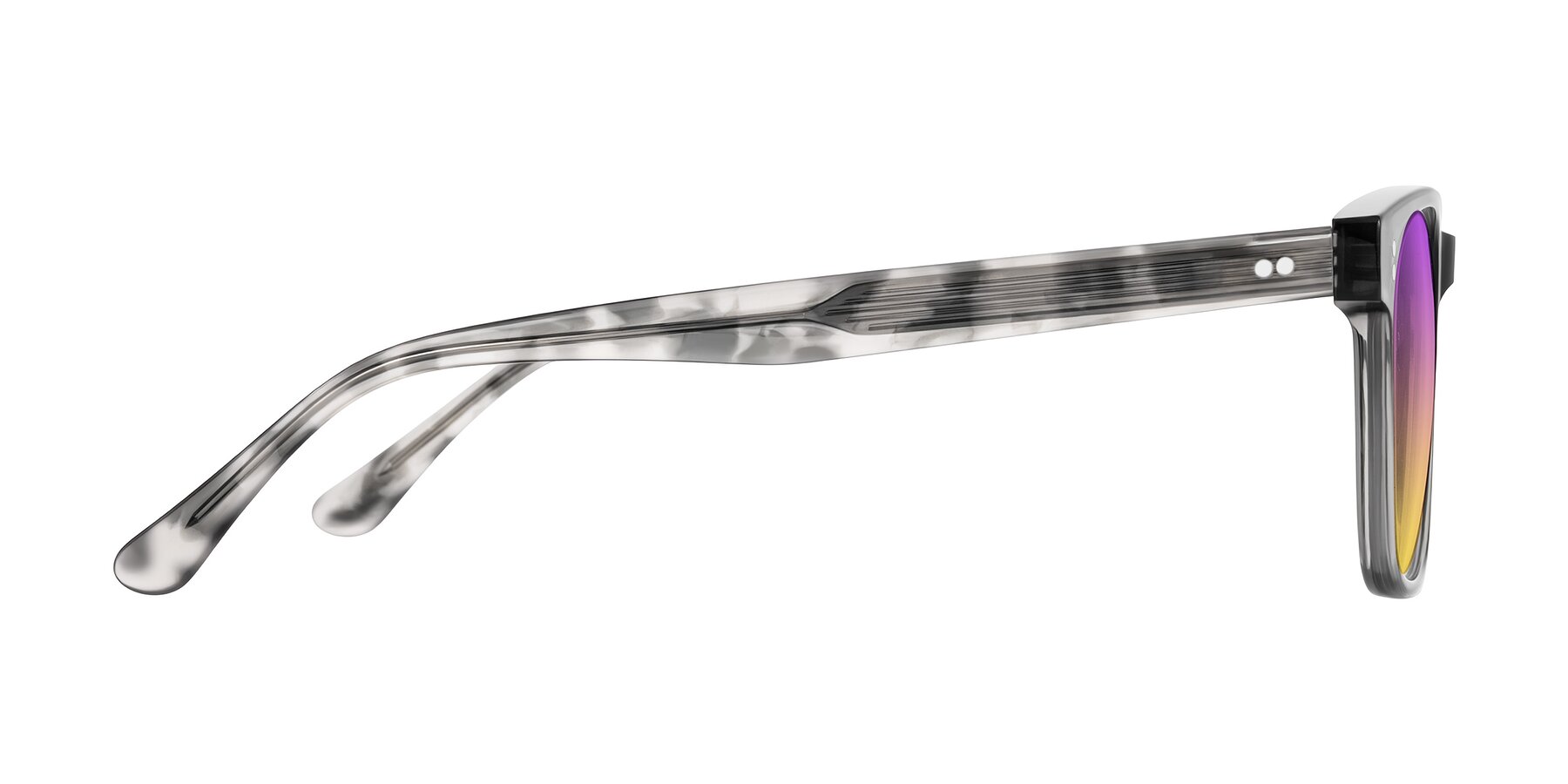 Side of Rhanna in Gray/Tortoise with Purple / Yellow Gradient Lenses