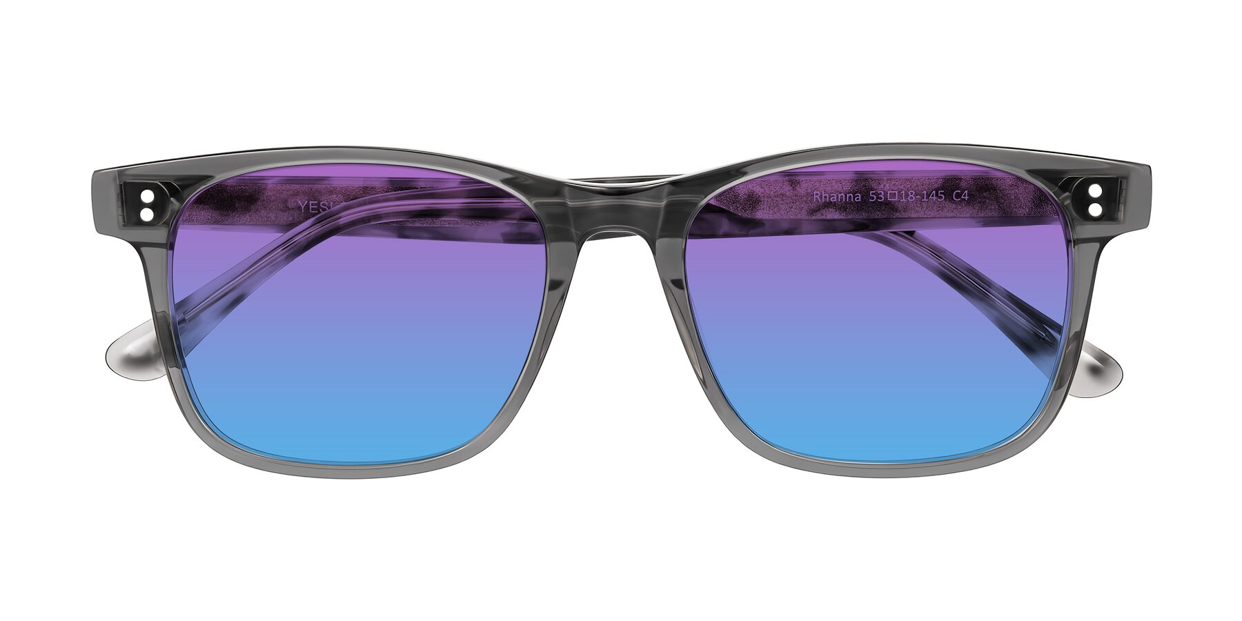 Folded Front of Rhanna in Gray/Tortoise with Purple / Blue Gradient Lenses