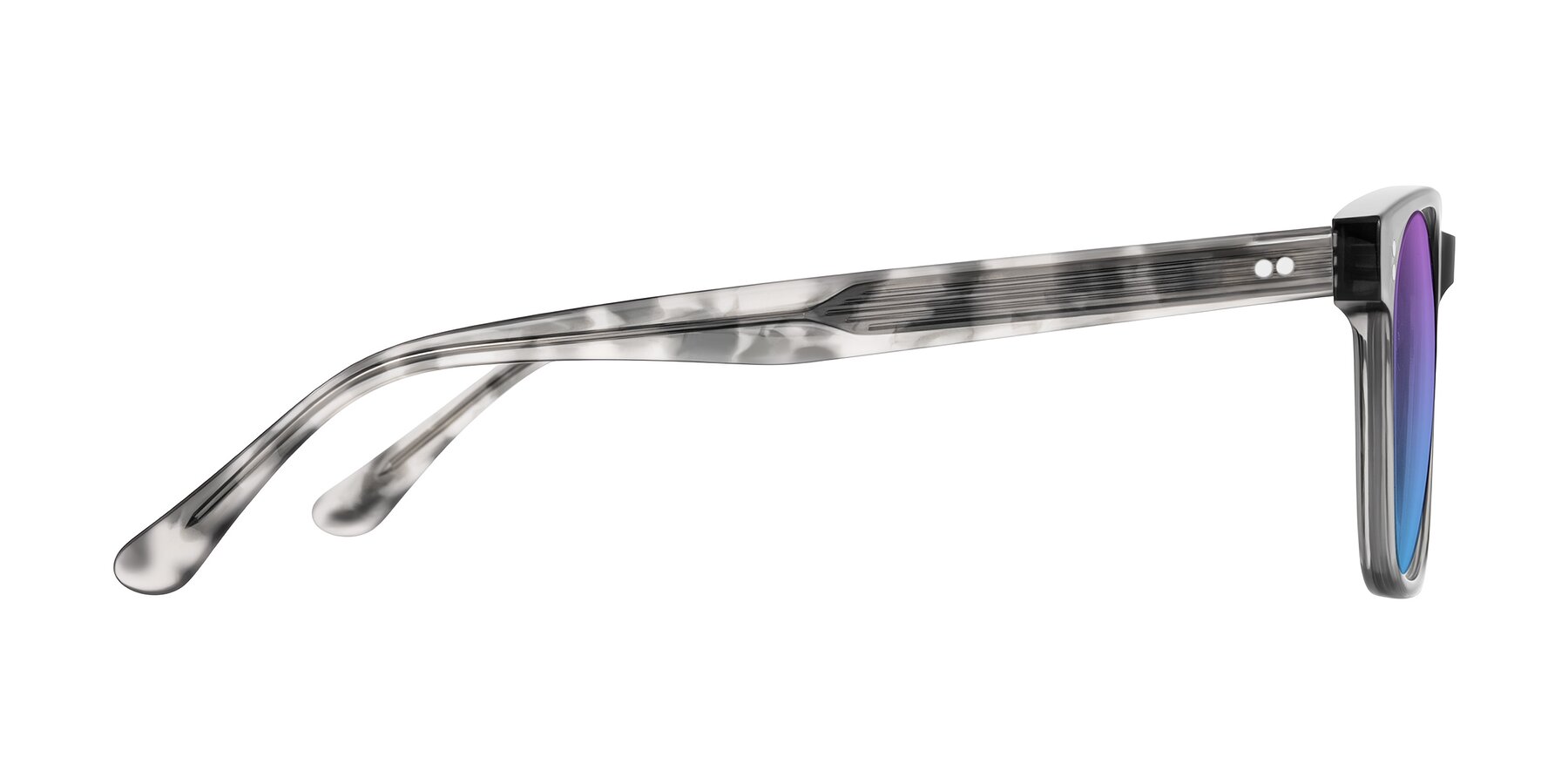 Side of Rhanna in Gray/Tortoise with Purple / Blue Gradient Lenses