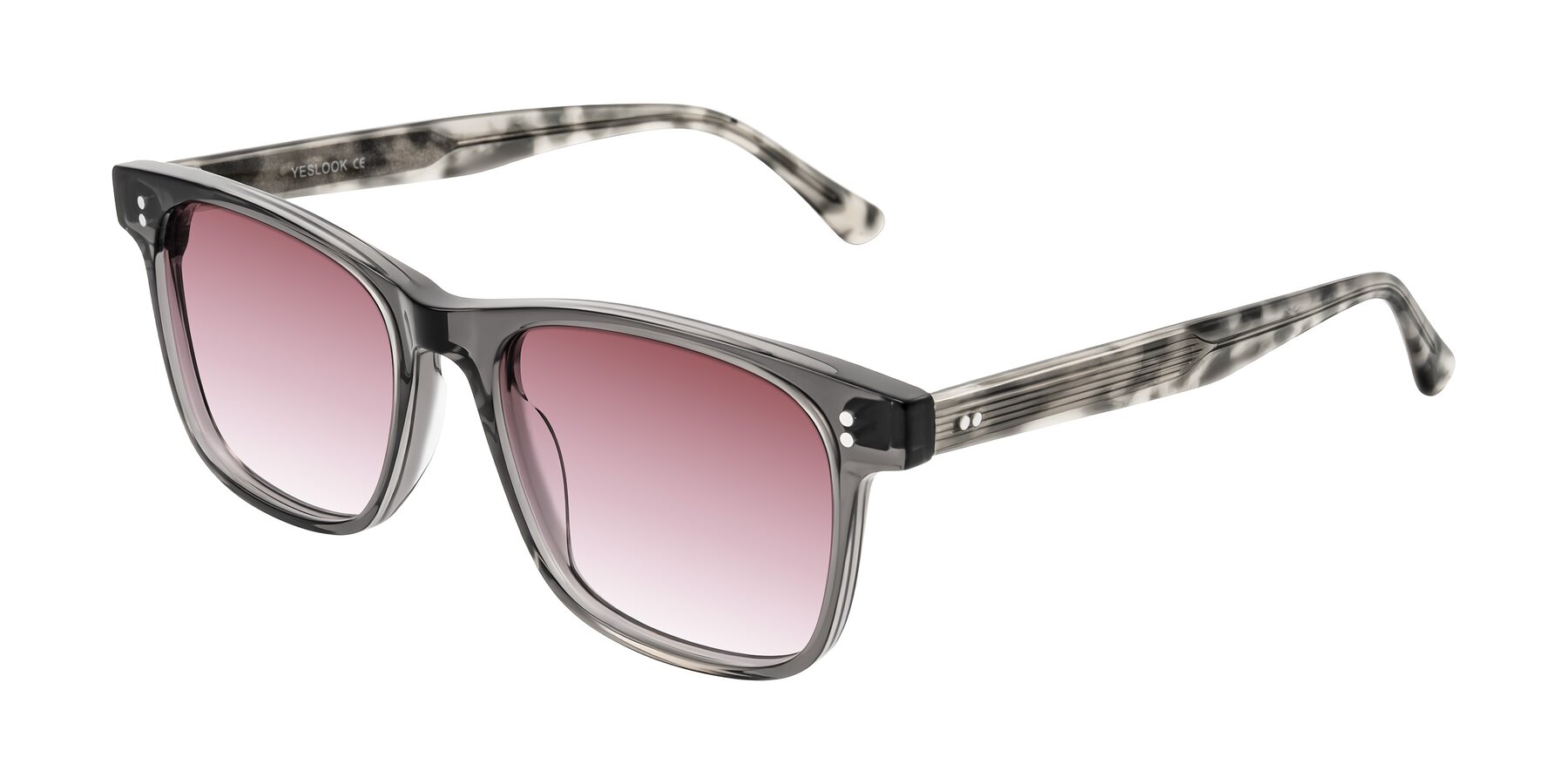 Angle of Rhanna in Gray/Tortoise with Garnet Gradient Lenses