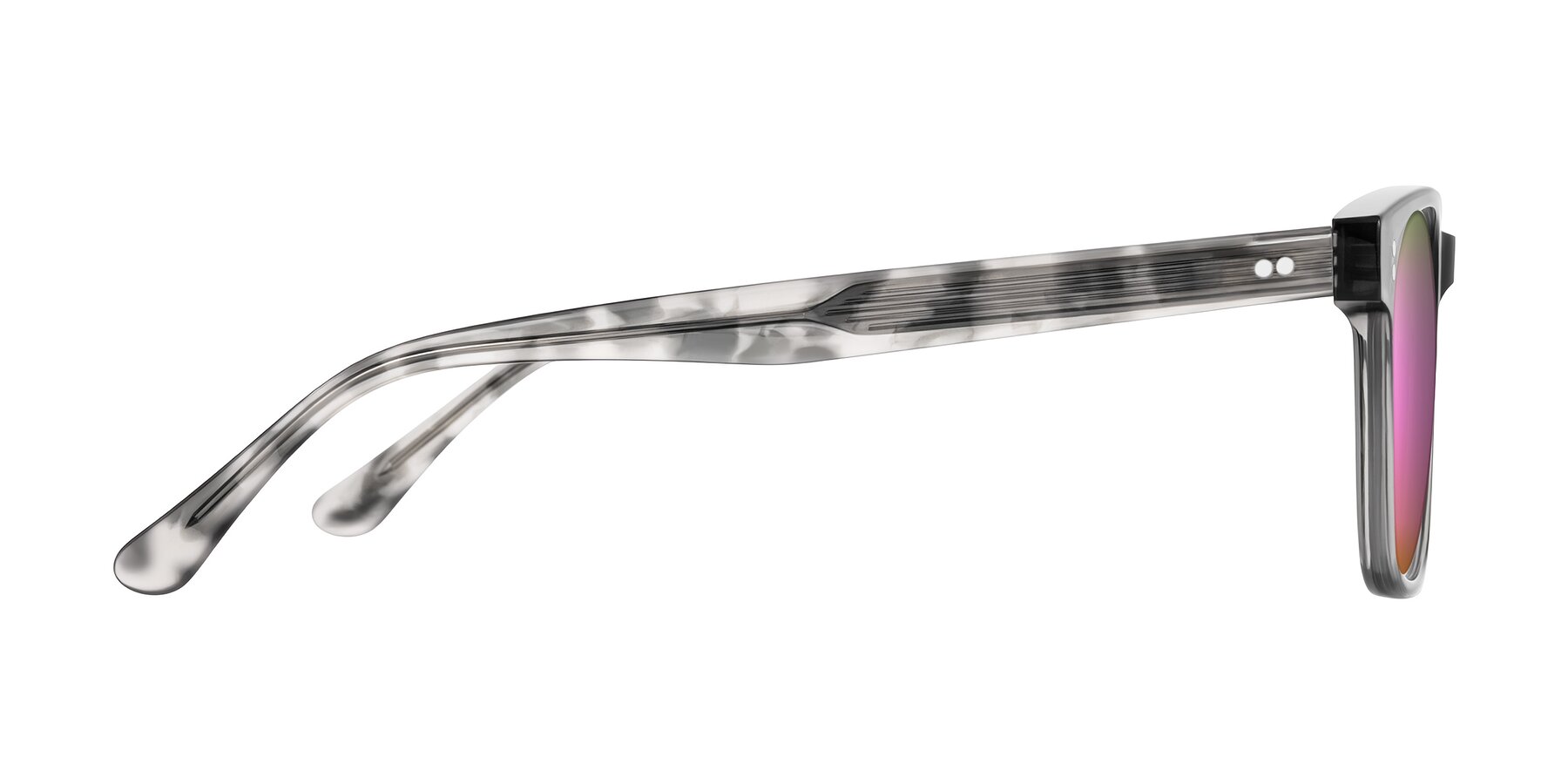 Side of Rhanna in Gray/Tortoise with Pink Mirrored Lenses