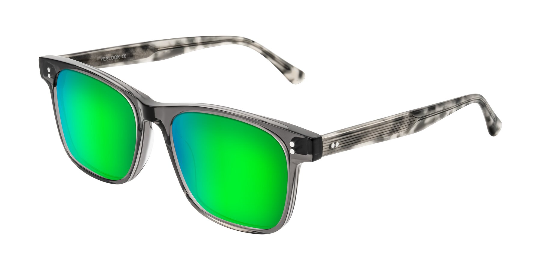 Angle of Rhanna in Gray/Tortoise with Green Mirrored Lenses