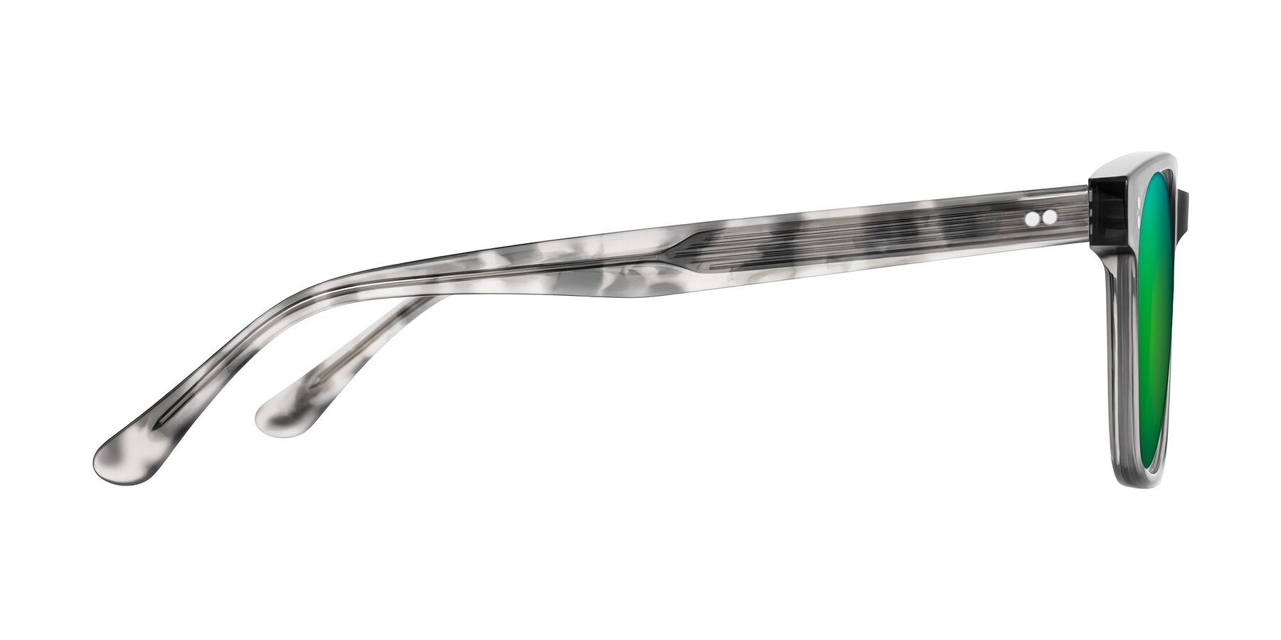 Side of Rhanna in Gray/Tortoise with Green Mirrored Lenses
