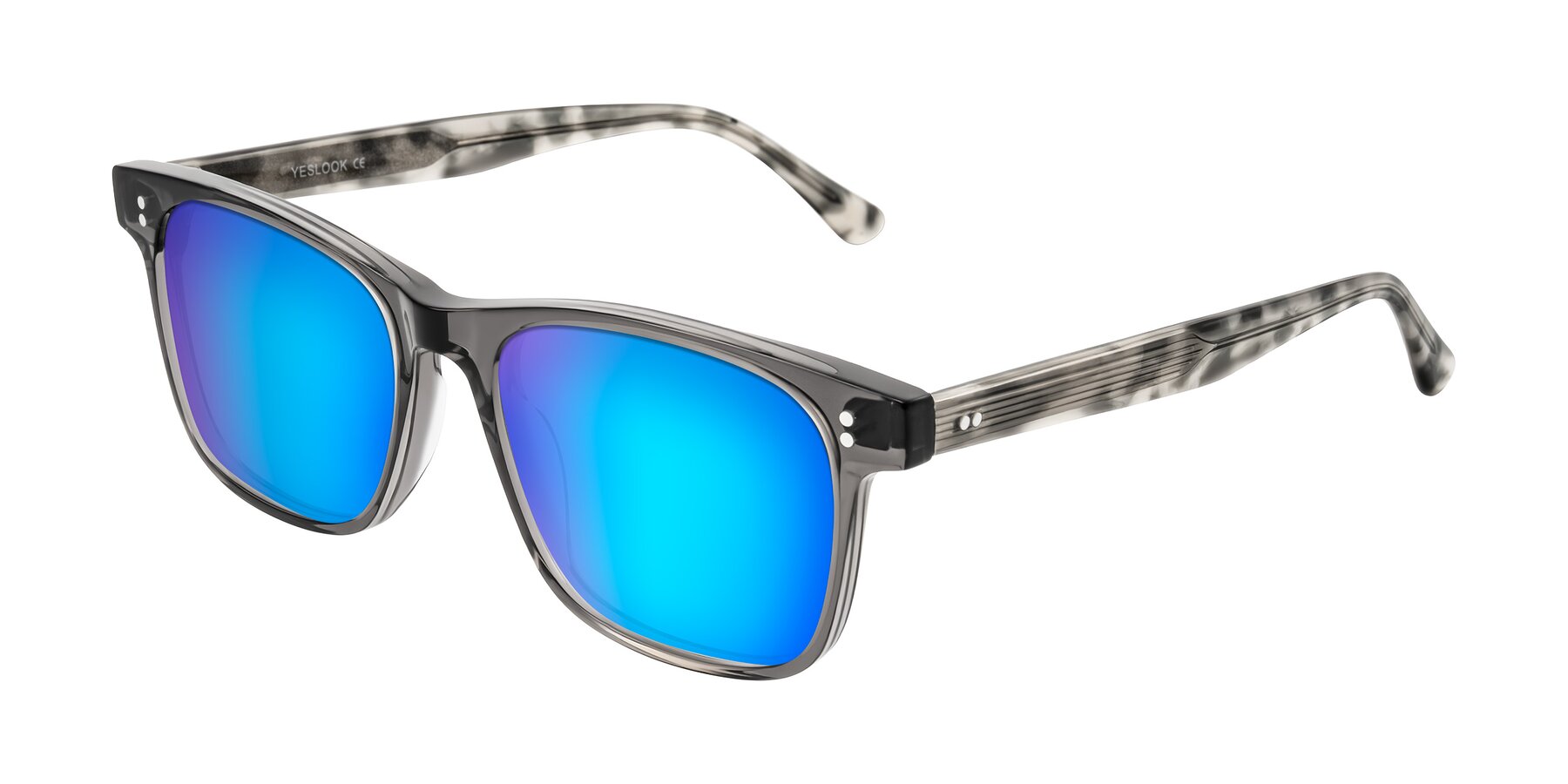 Angle of Rhanna in Gray/Tortoise with Blue Mirrored Lenses