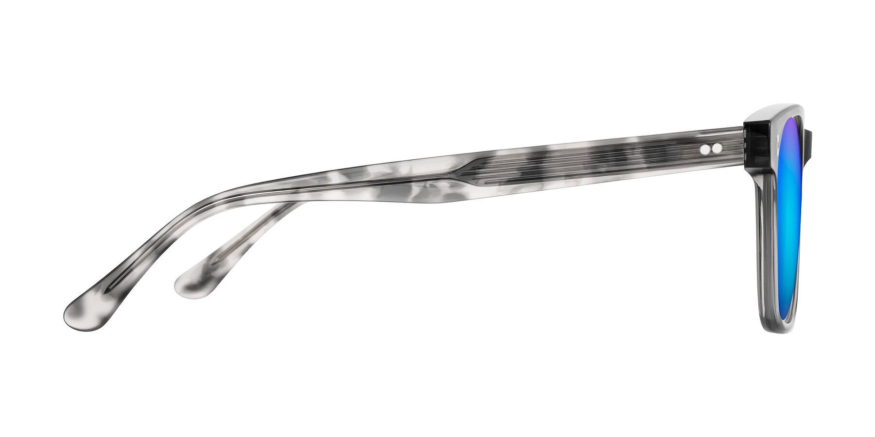 Side of Rhanna in Gray/Tortoise with Blue Mirrored Lenses