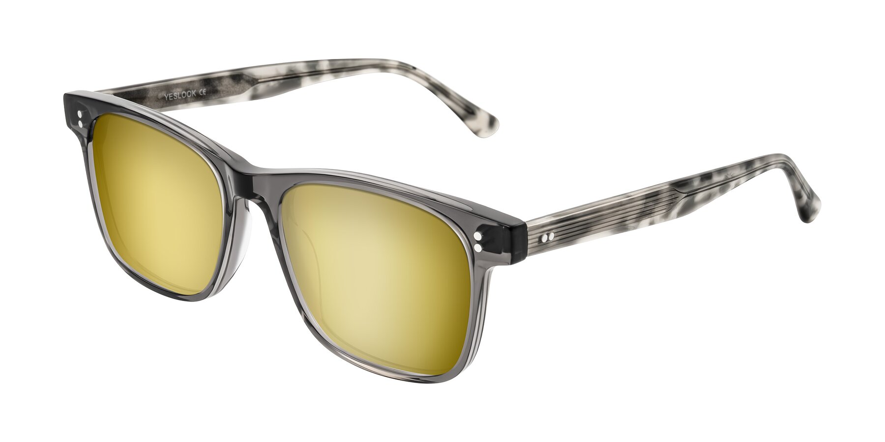 Angle of Rhanna in Gray/Tortoise with Gold Mirrored Lenses