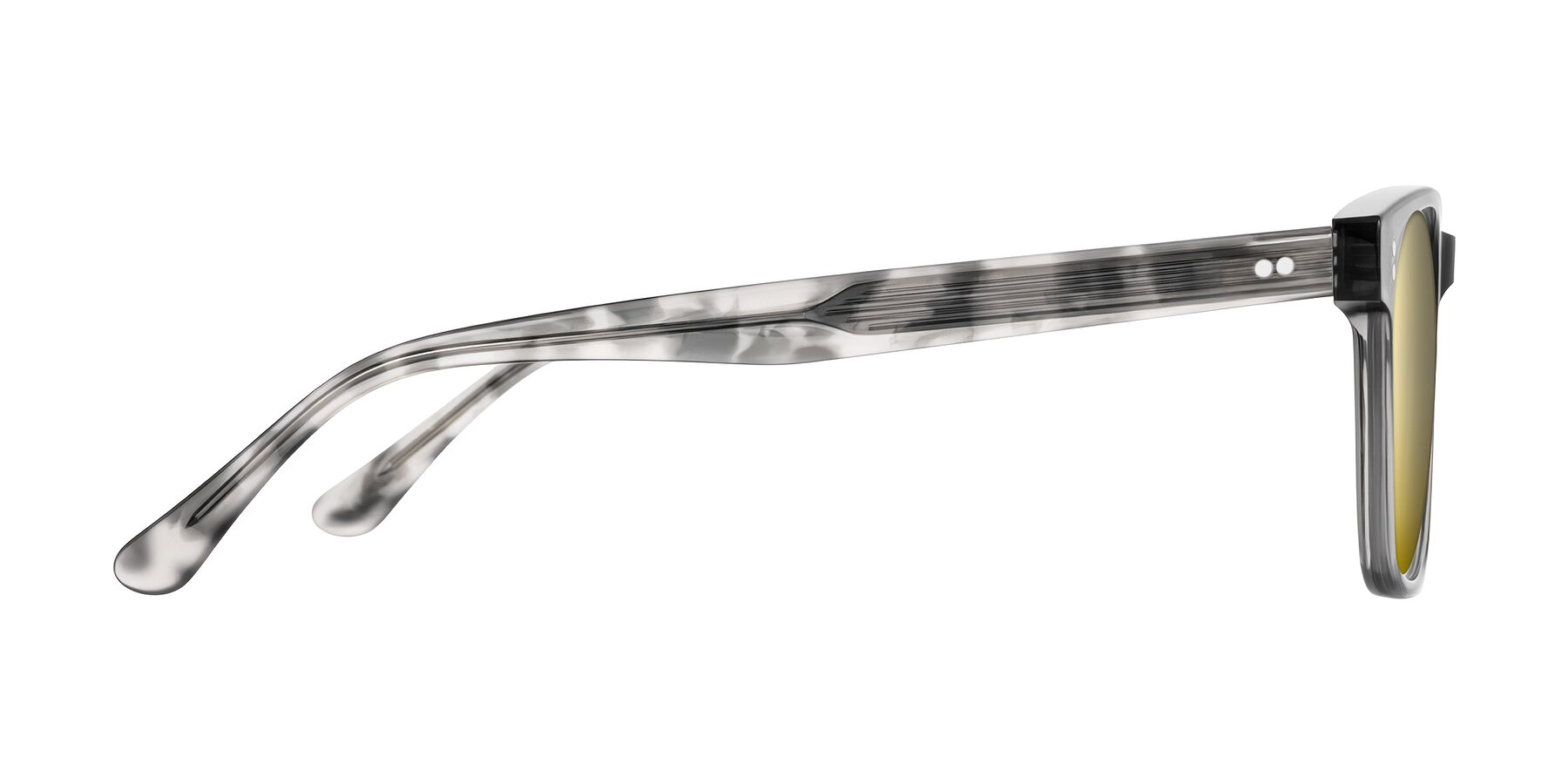 Side of Rhanna in Gray/Tortoise with Gold Mirrored Lenses
