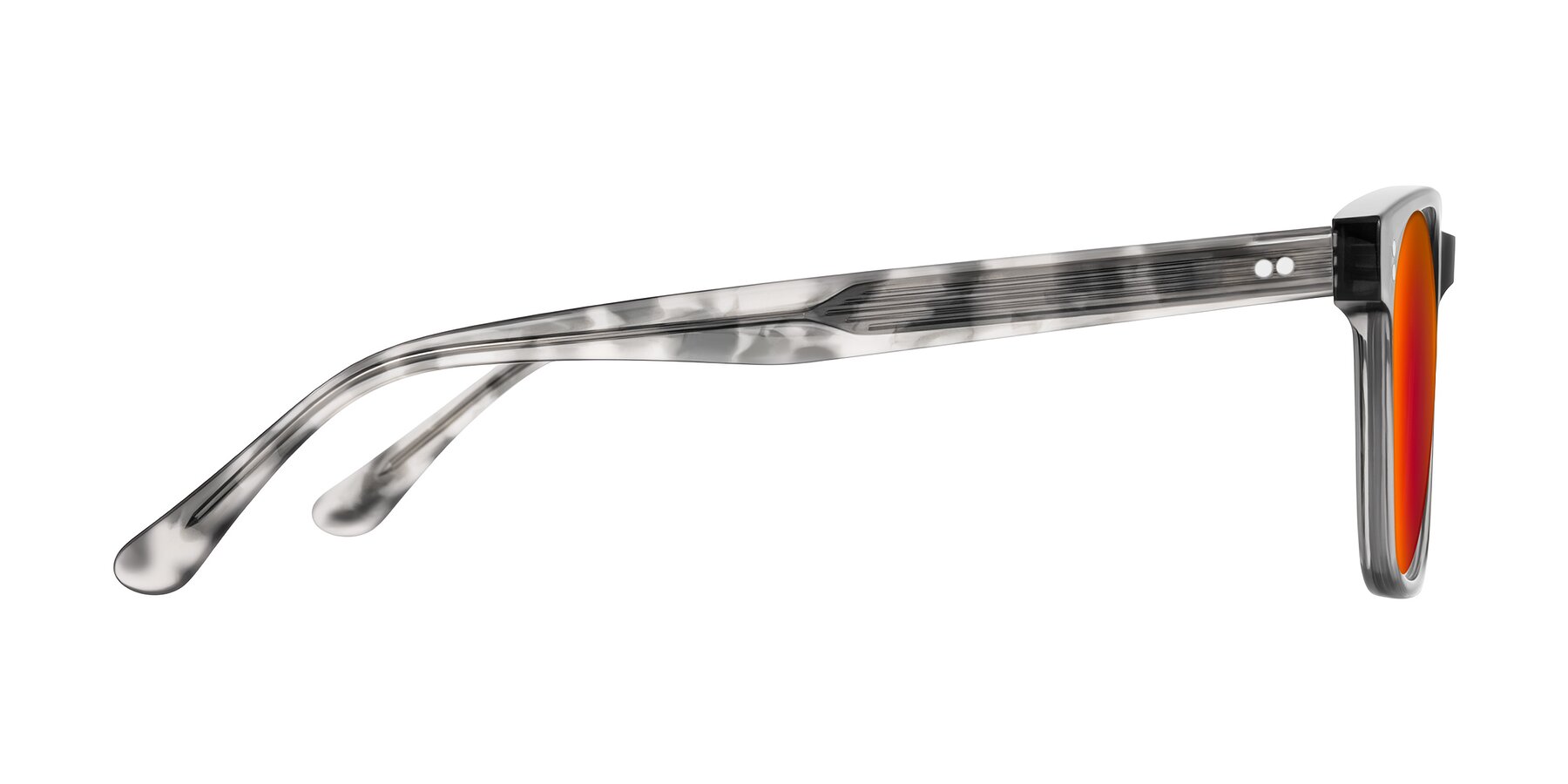 Side of Rhanna in Gray/Tortoise with Red Gold Mirrored Lenses