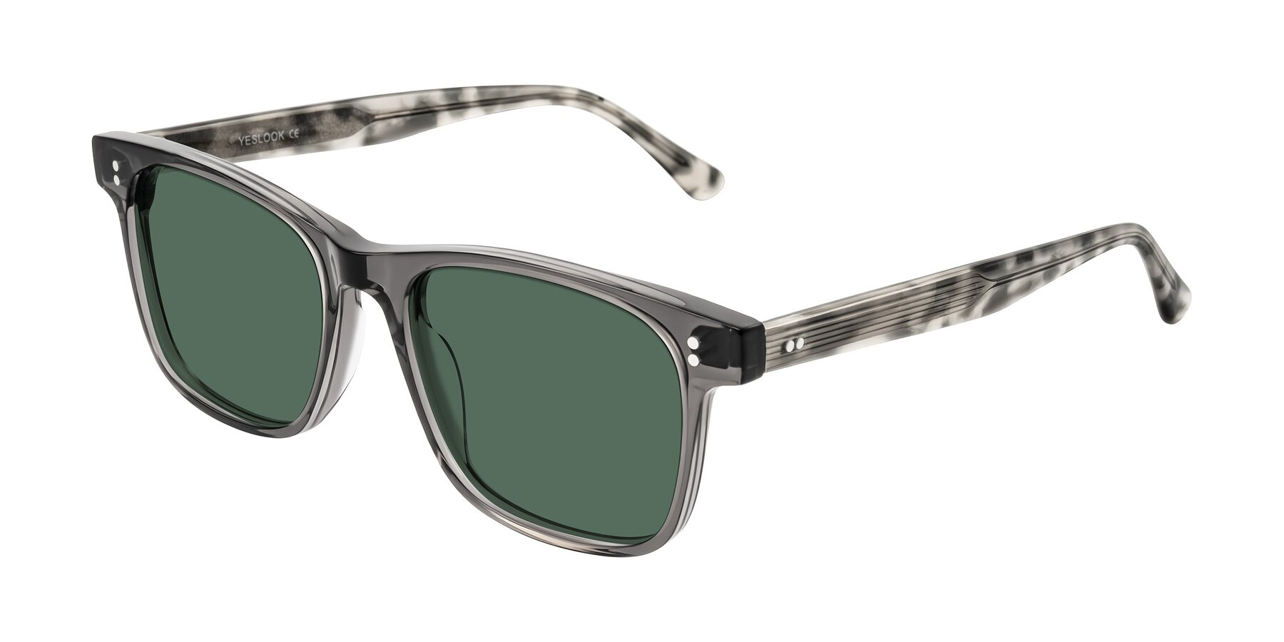 Angle of Rhanna in Gray/Tortoise with Green Polarized Lenses