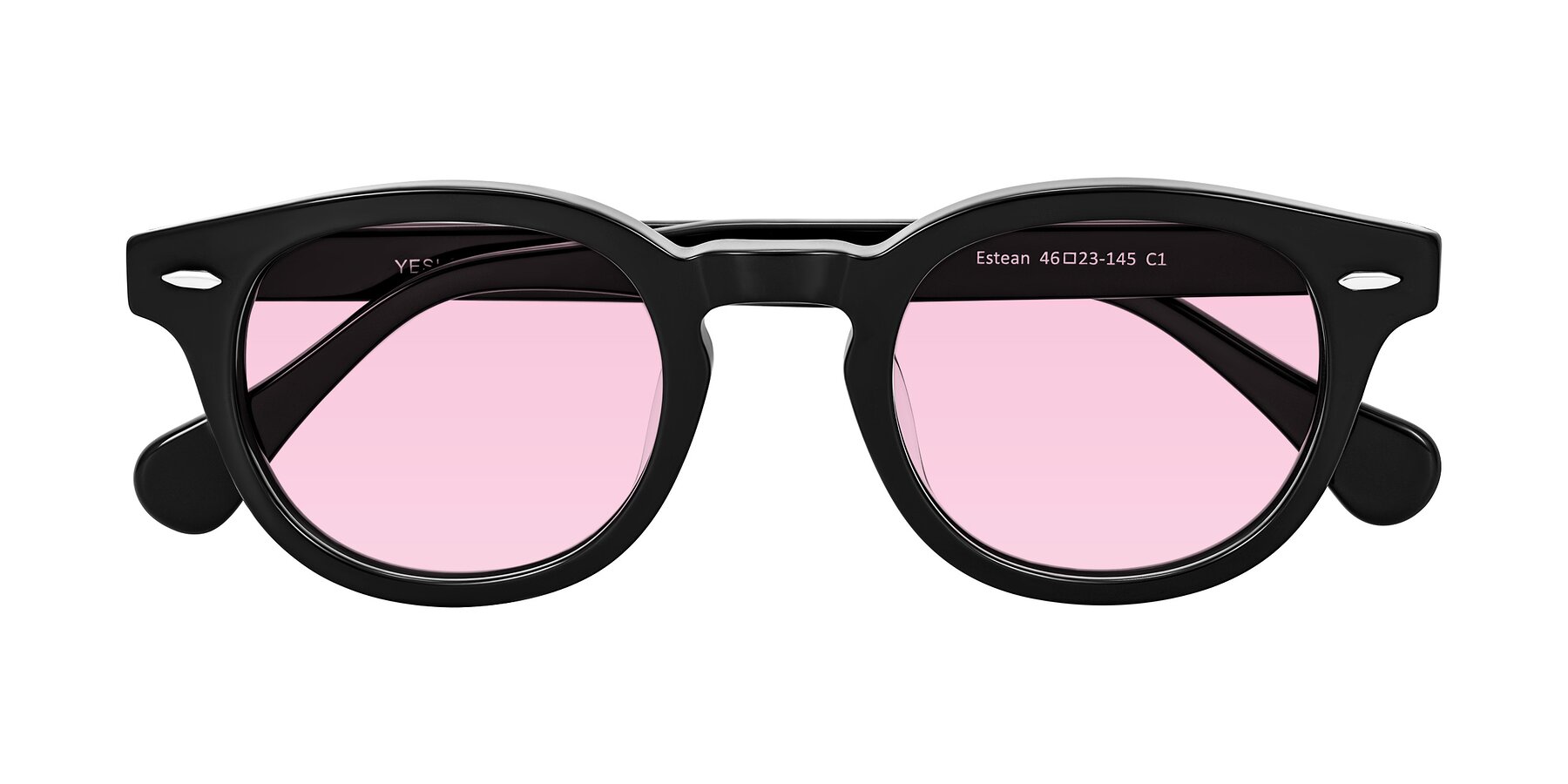 Folded Front of Estean in Black with Light Pink Tinted Lenses