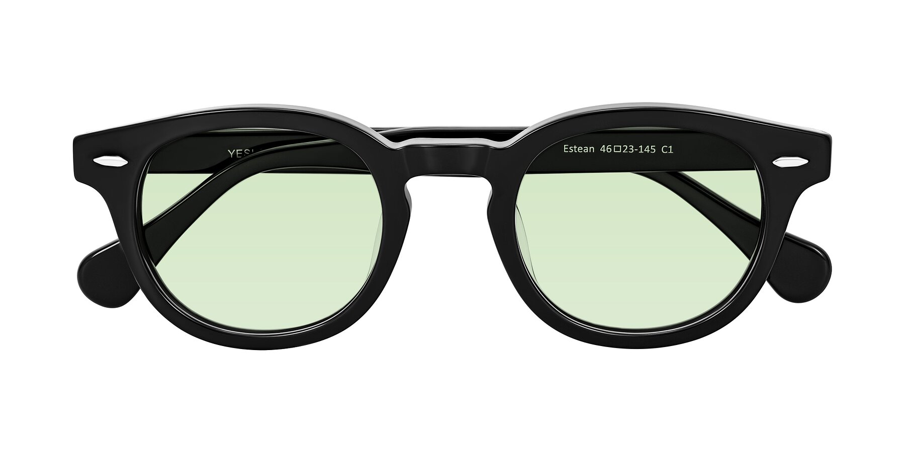 Folded Front of Estean in Black with Light Green Tinted Lenses