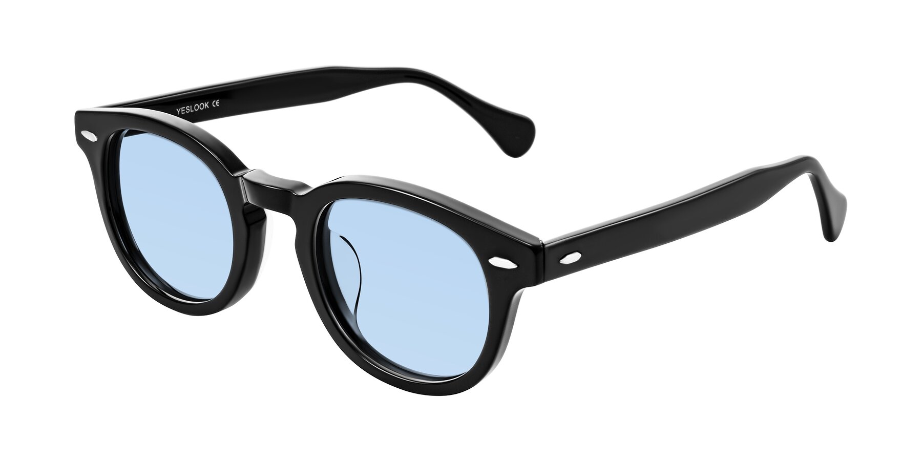 Angle of Estean in Black with Light Blue Tinted Lenses