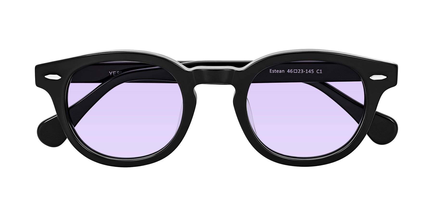 Folded Front of Estean in Black with Light Purple Tinted Lenses