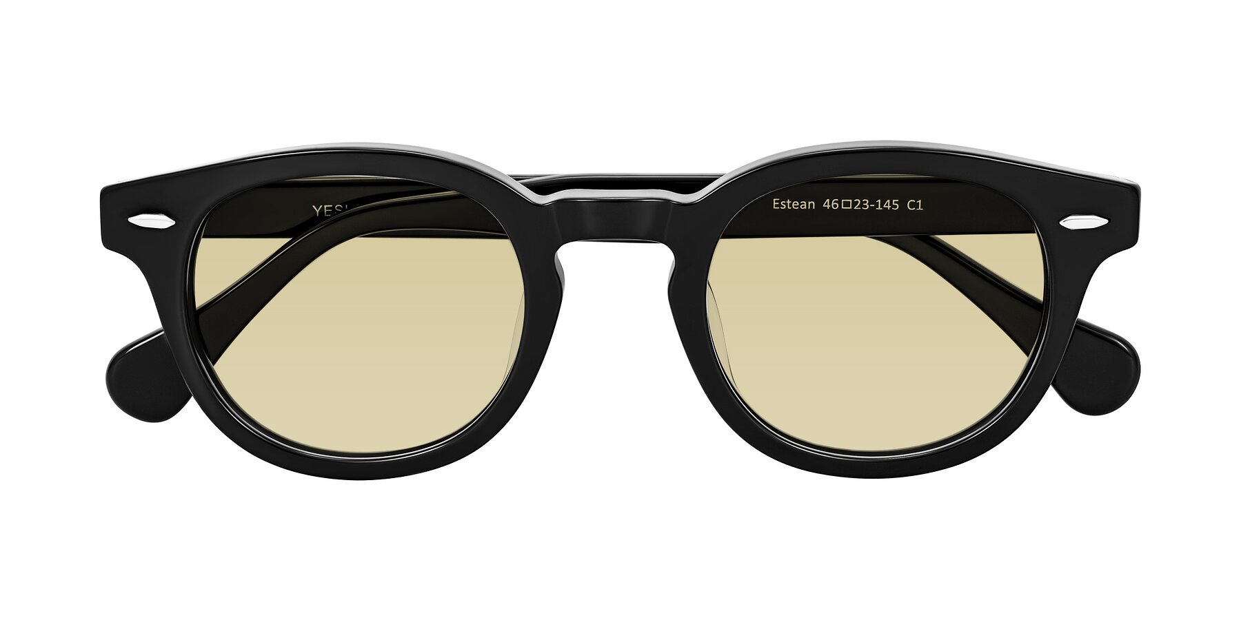 Folded Front of Estean in Black with Light Champagne Tinted Lenses