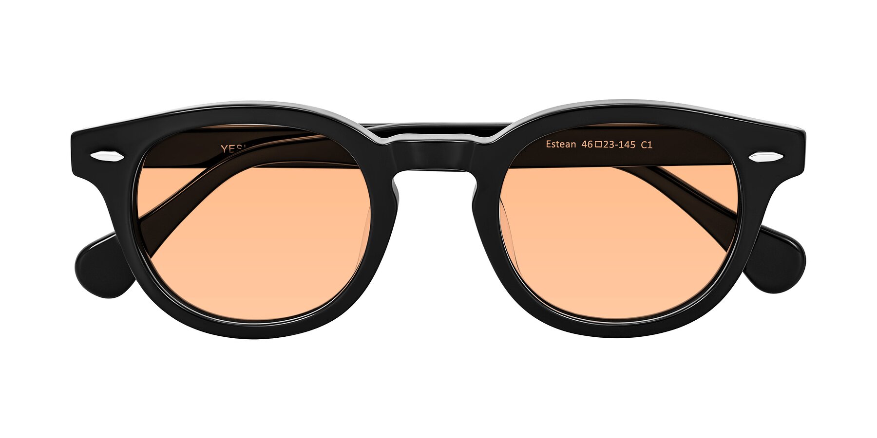 Folded Front of Estean in Black with Light Orange Tinted Lenses