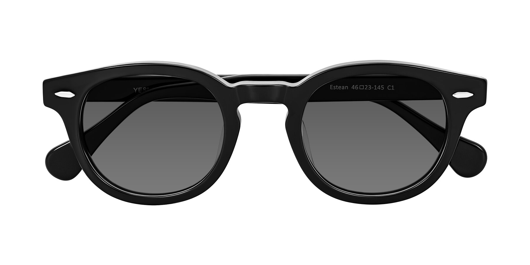 Folded Front of Estean in Black with Medium Gray Tinted Lenses