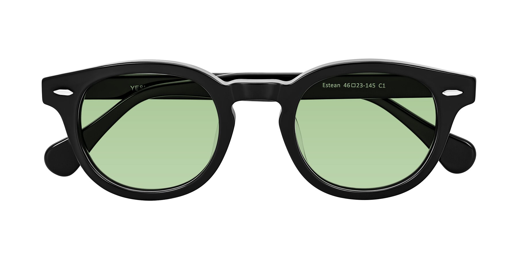 Folded Front of Estean in Black with Medium Green Tinted Lenses