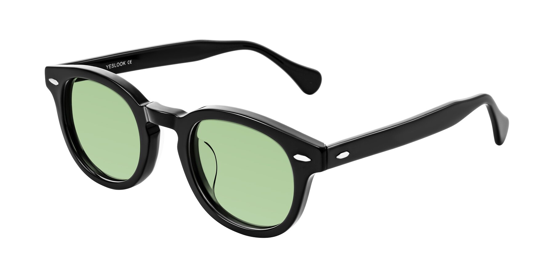 Angle of Estean in Black with Medium Green Tinted Lenses