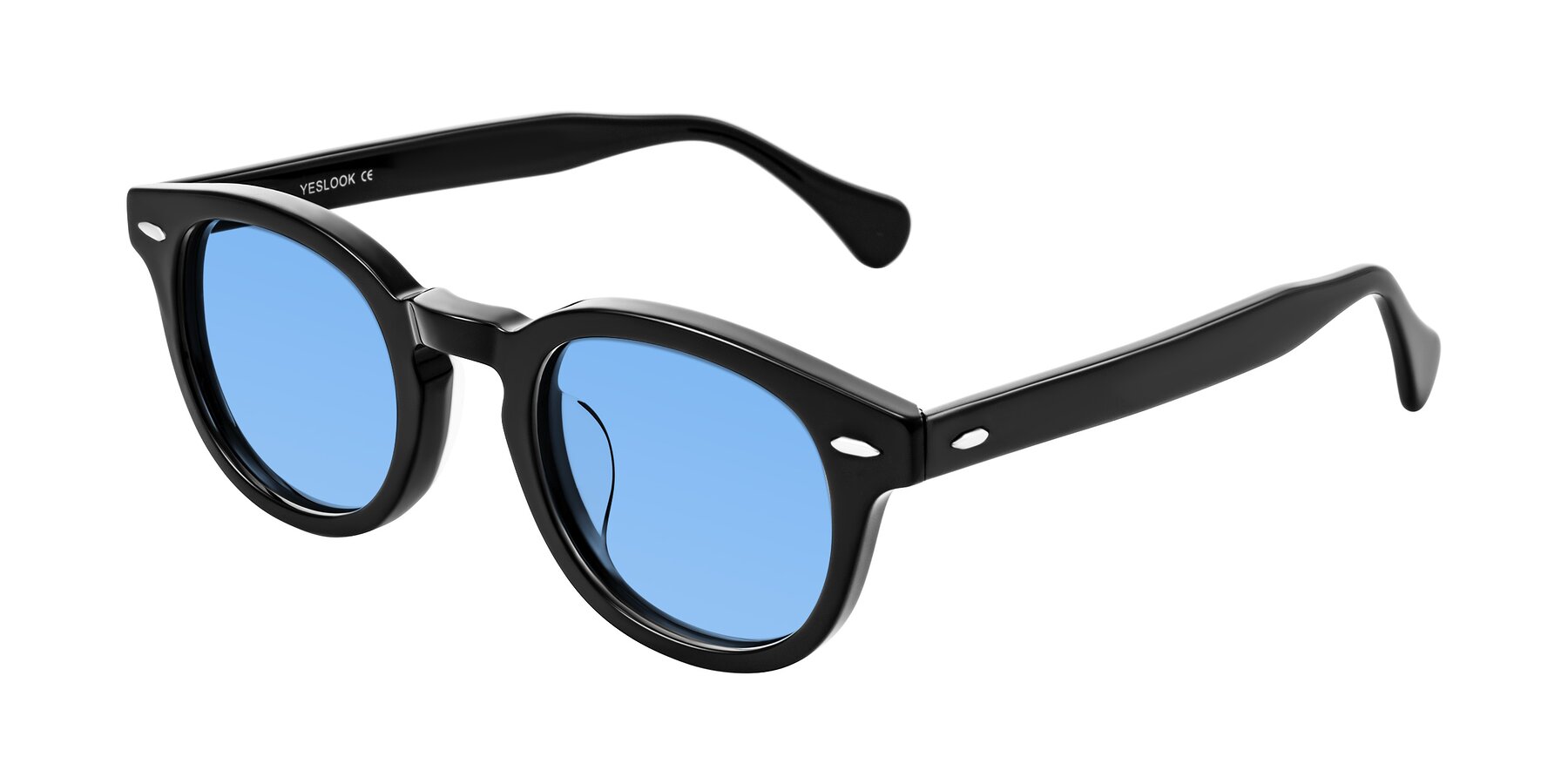 Angle of Estean in Black with Medium Blue Tinted Lenses