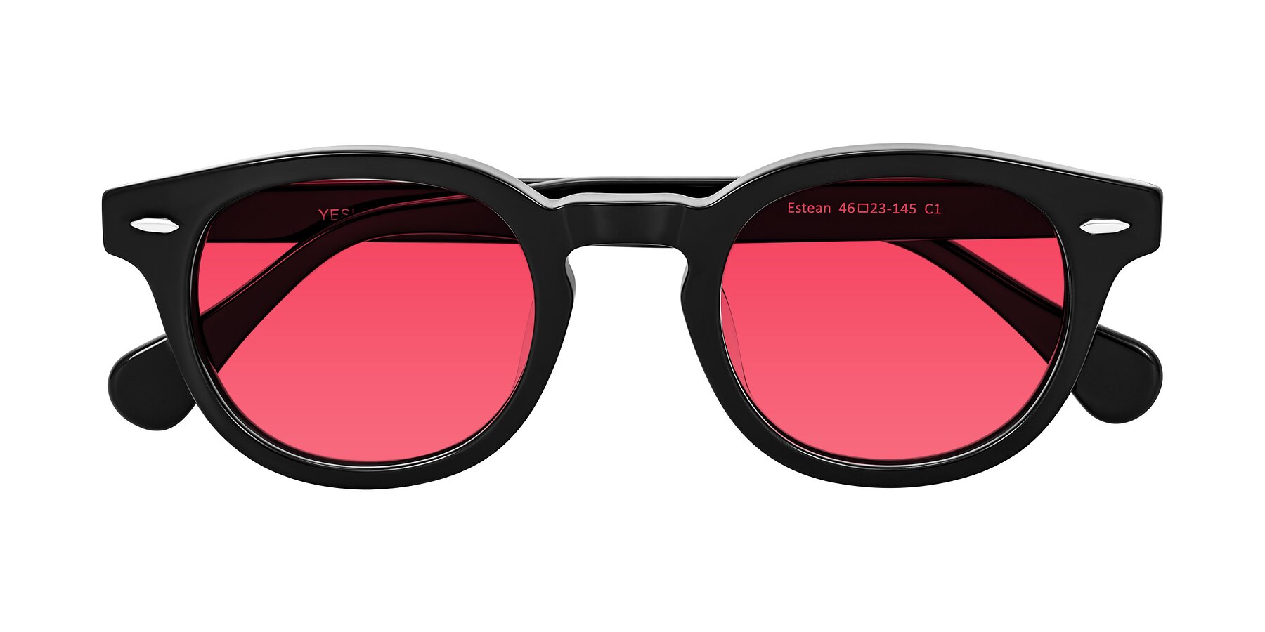 Folded Front of Estean in Black with Red Tinted Lenses