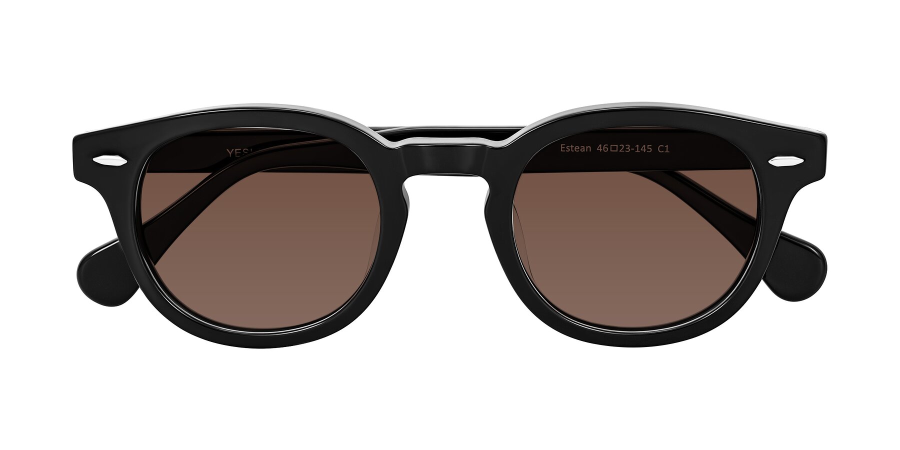 Folded Front of Estean in Black with Brown Tinted Lenses