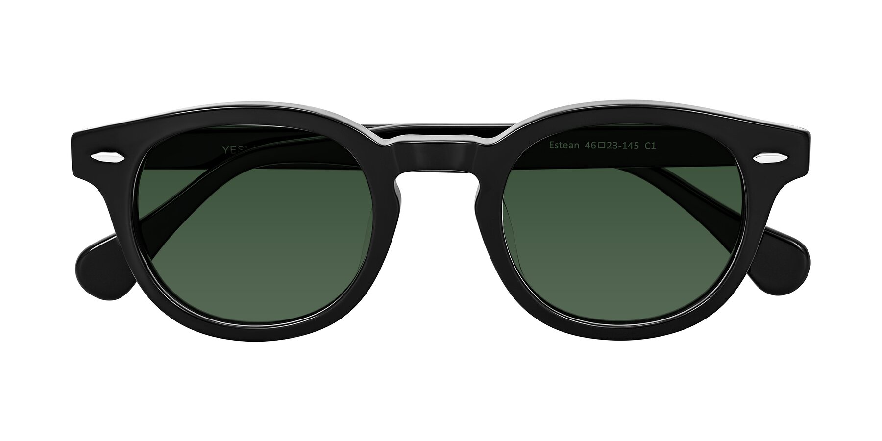 Folded Front of Estean in Black with Green Tinted Lenses