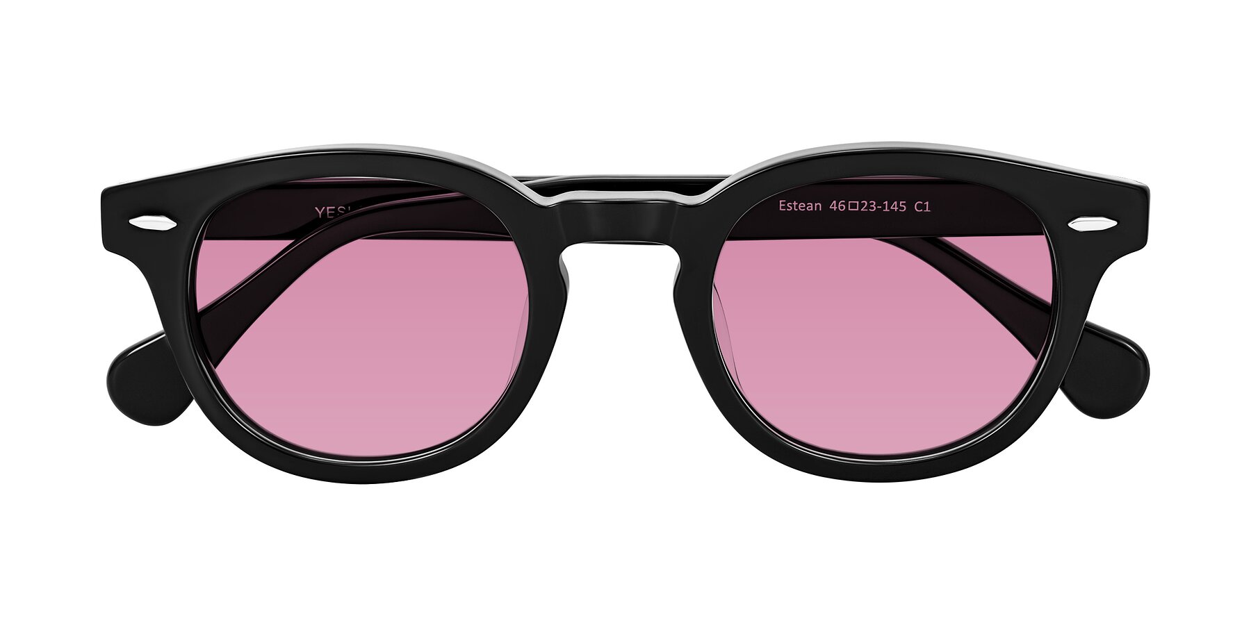Folded Front of Estean in Black with Medium Wine Tinted Lenses