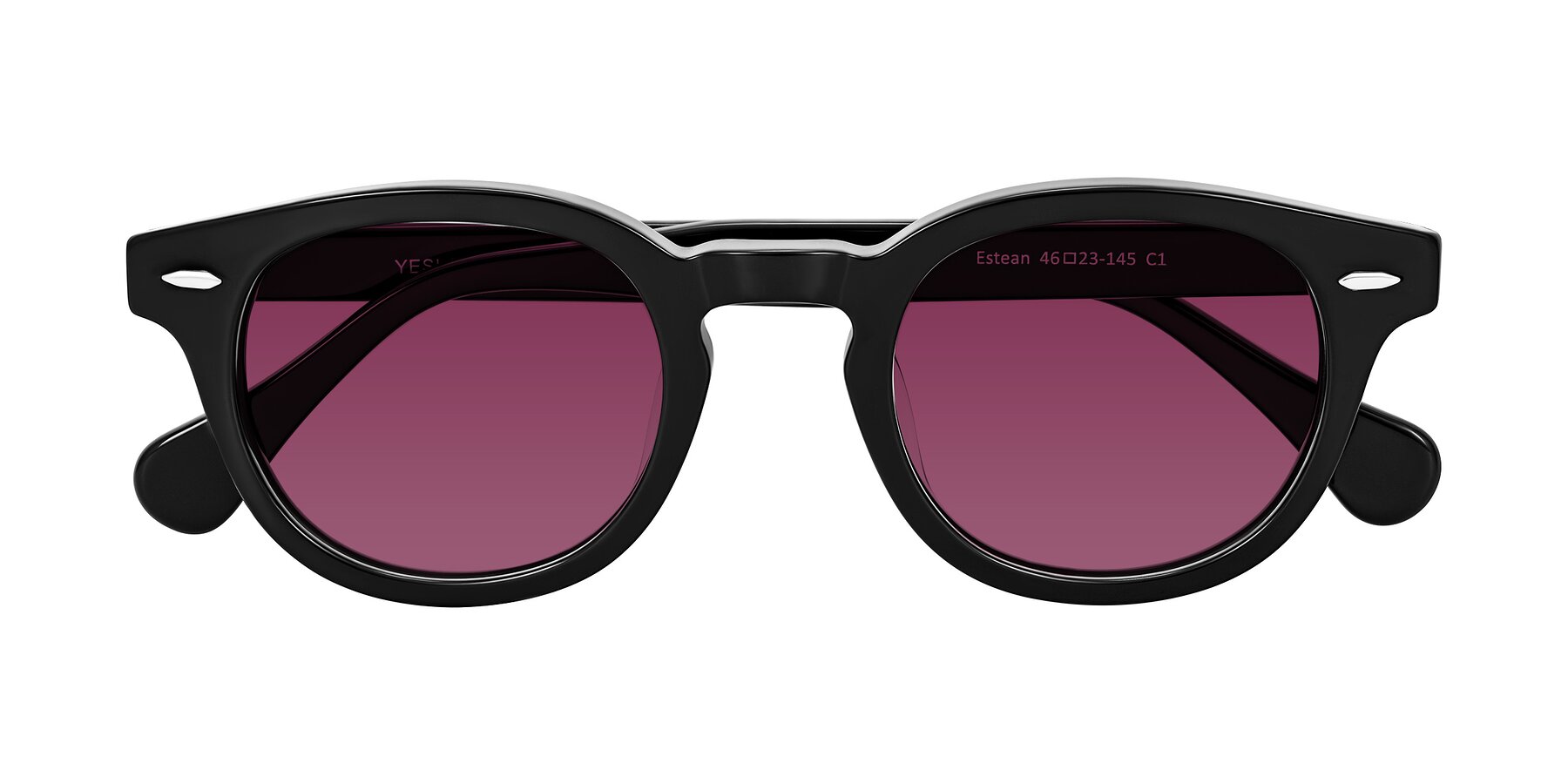 Folded Front of Estean in Black with Wine Tinted Lenses