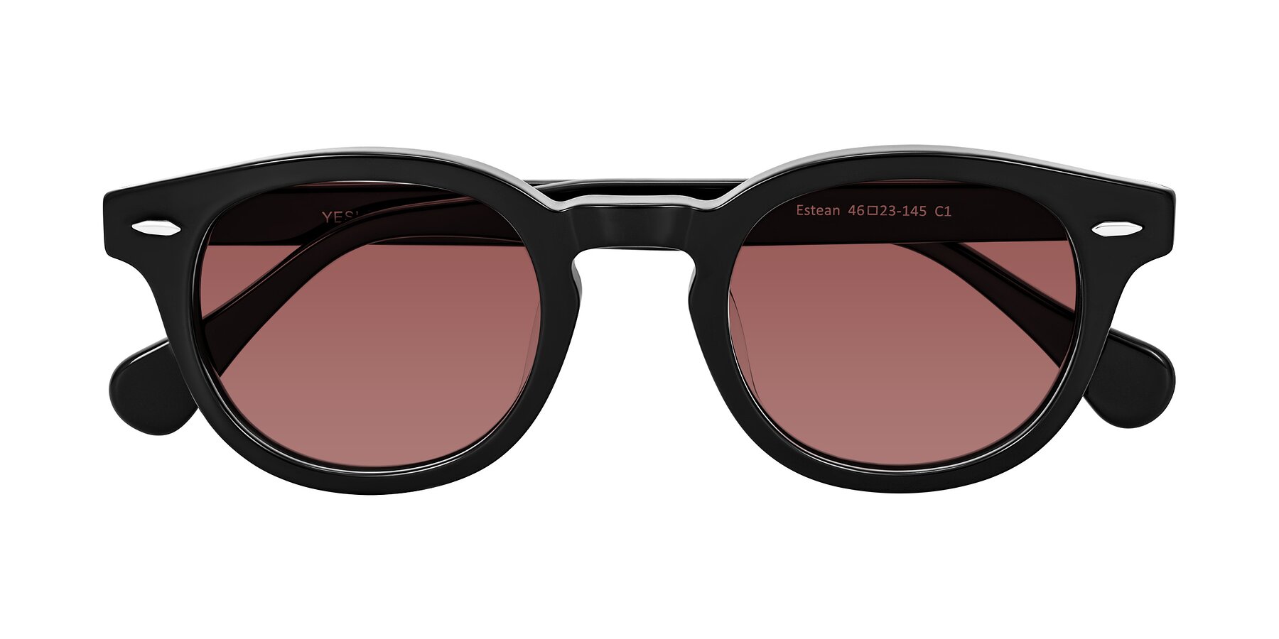 Folded Front of Estean in Black with Garnet Tinted Lenses