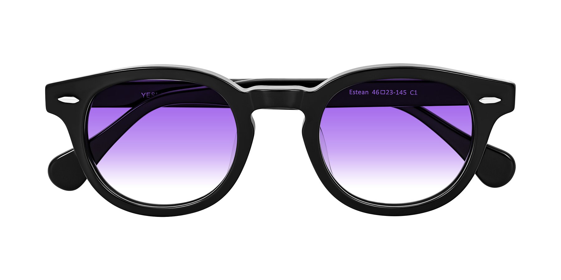 Folded Front of Estean in Black with Purple Gradient Lenses