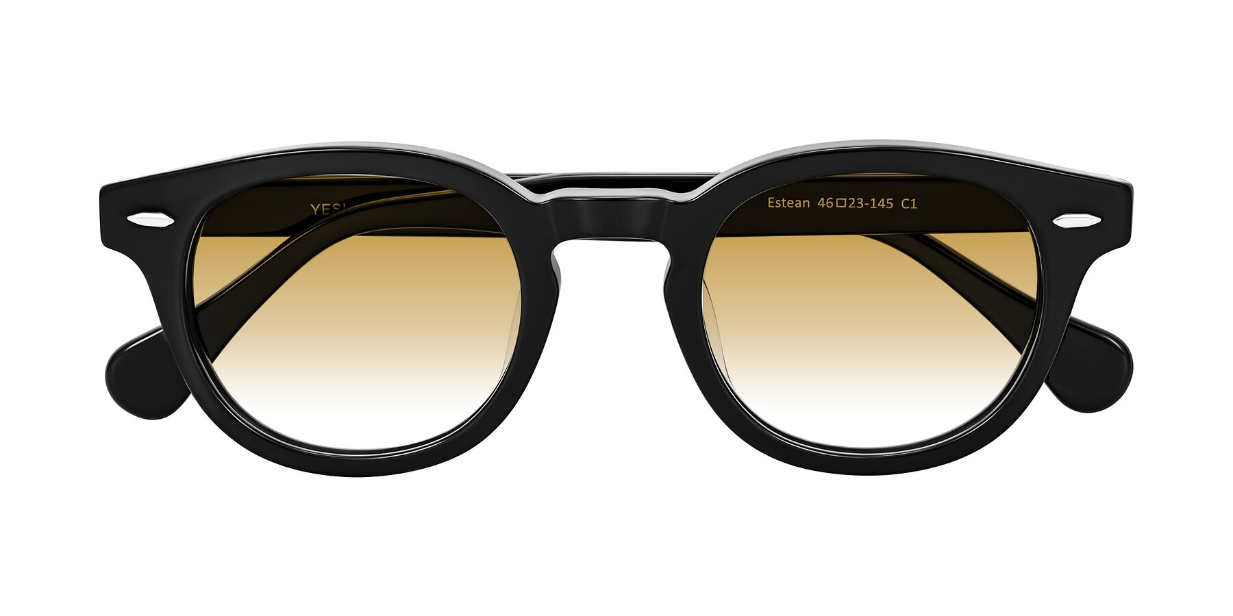Folded Front of Estean in Black with Champagne Gradient Lenses