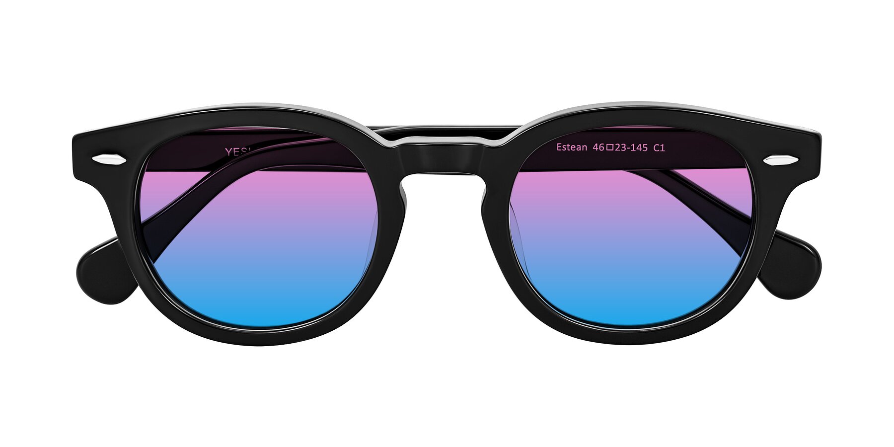 Folded Front of Estean in Black with Pink / Blue Gradient Lenses