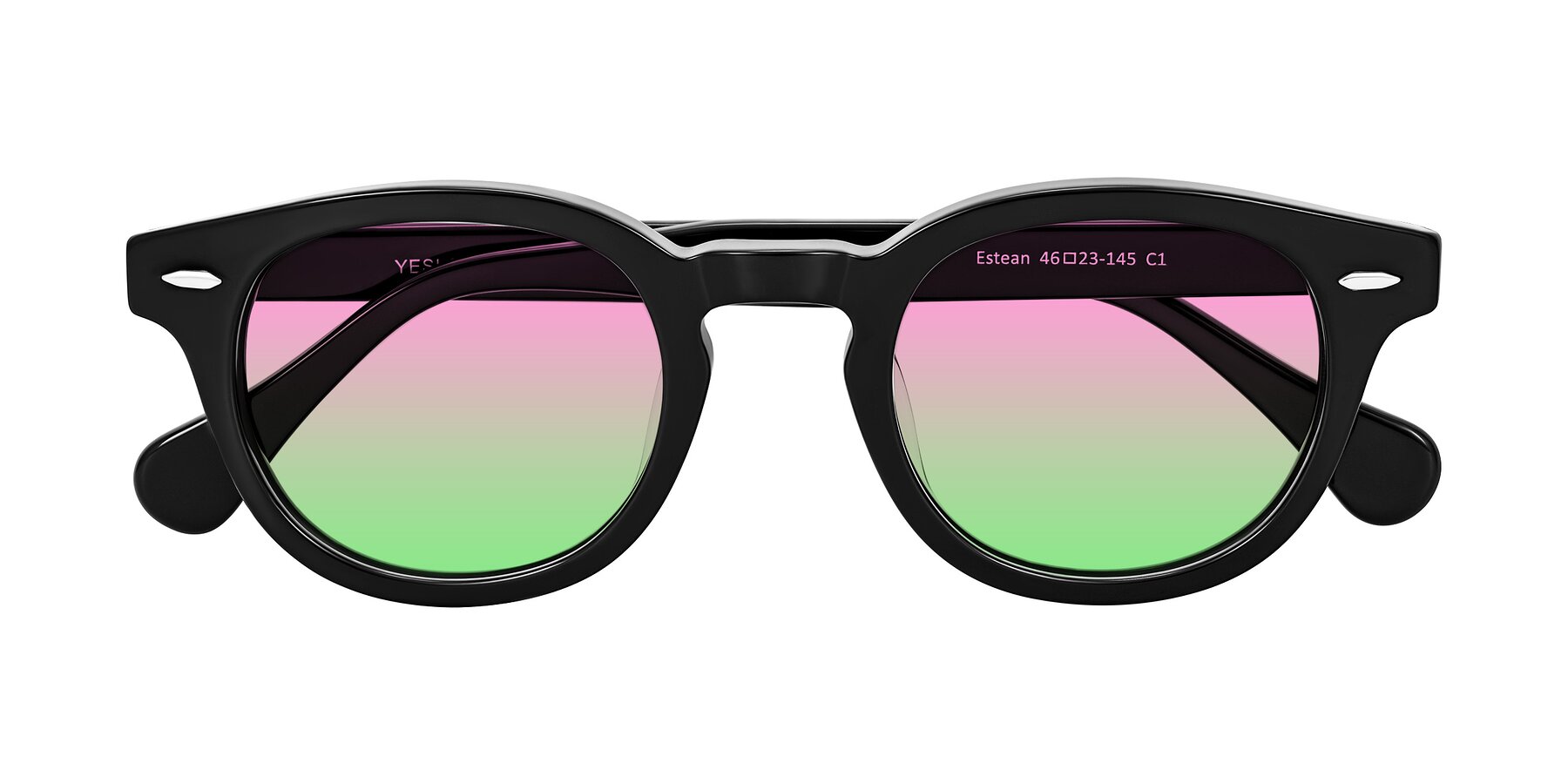 Folded Front of Estean in Black with Pink / Green Gradient Lenses