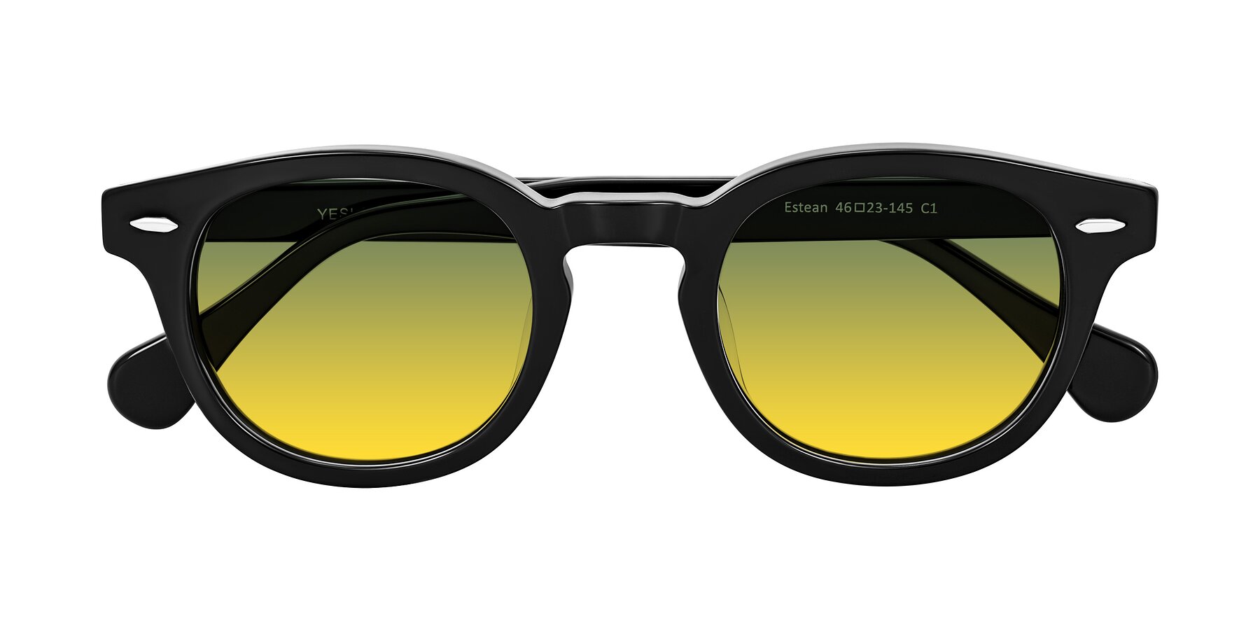 Folded Front of Estean in Black with Green / Yellow Gradient Lenses