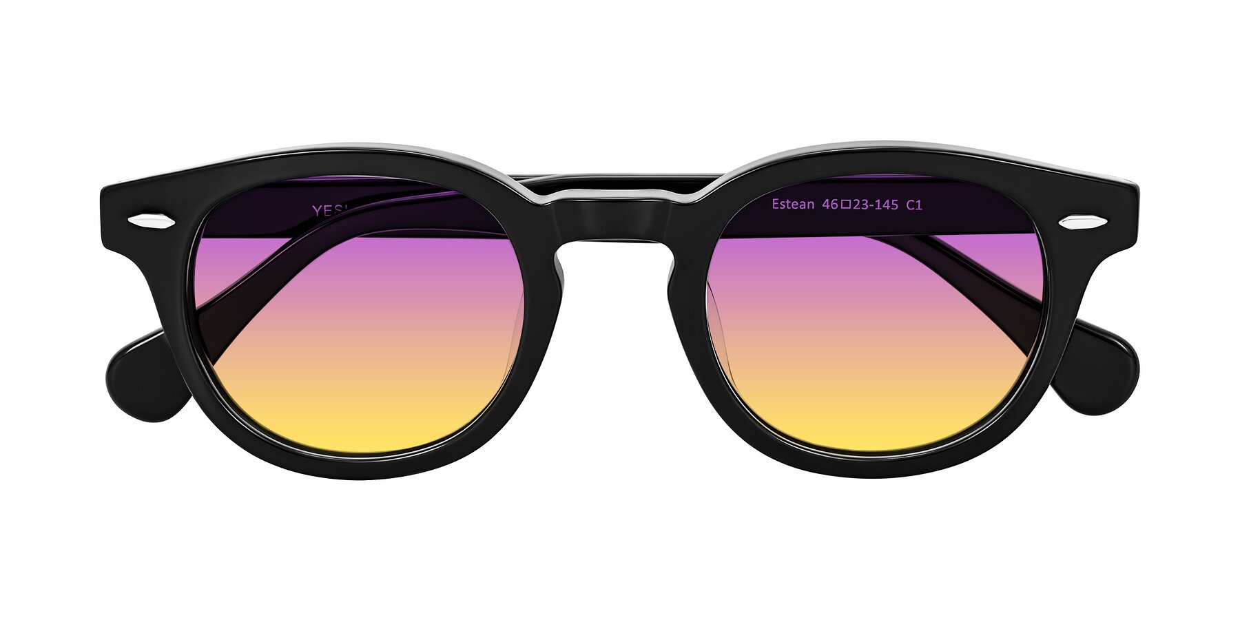 Folded Front of Estean in Black with Purple / Yellow Gradient Lenses