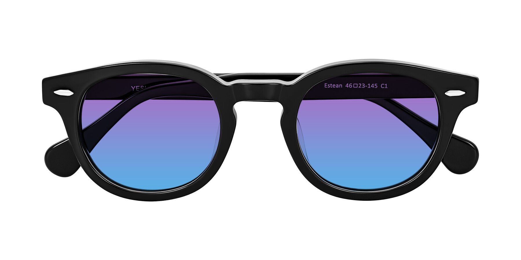 Folded Front of Estean in Black with Purple / Blue Gradient Lenses