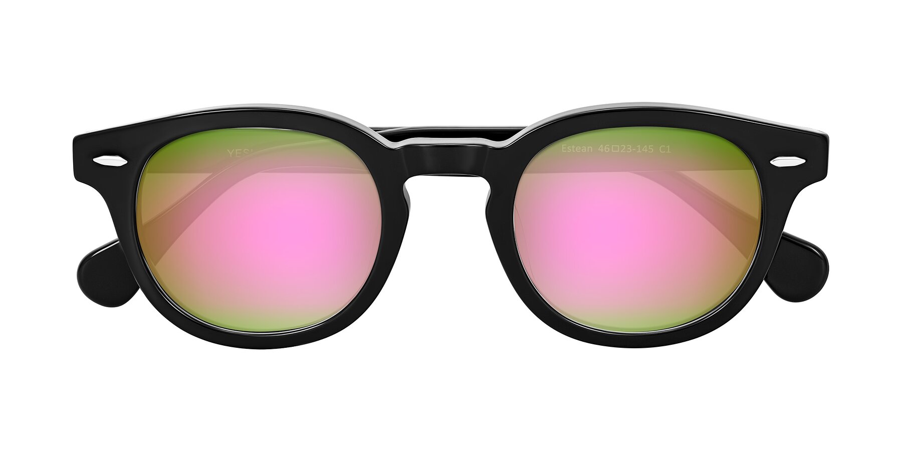 Folded Front of Estean in Black with Pink Mirrored Lenses