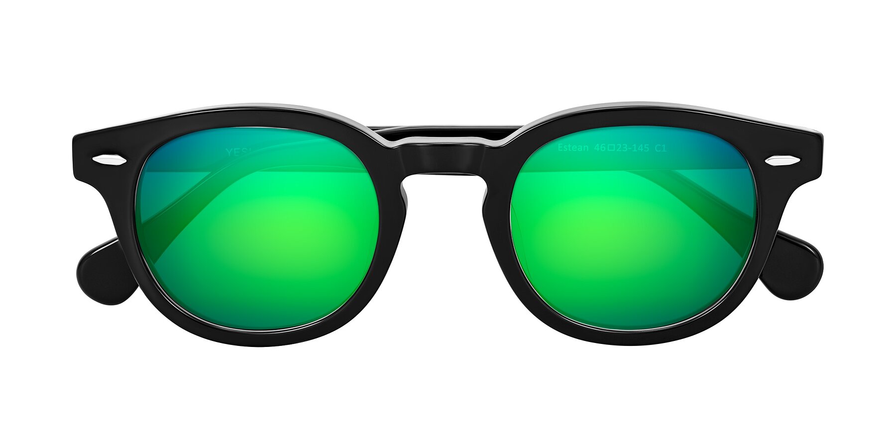 Folded Front of Estean in Black with Green Mirrored Lenses