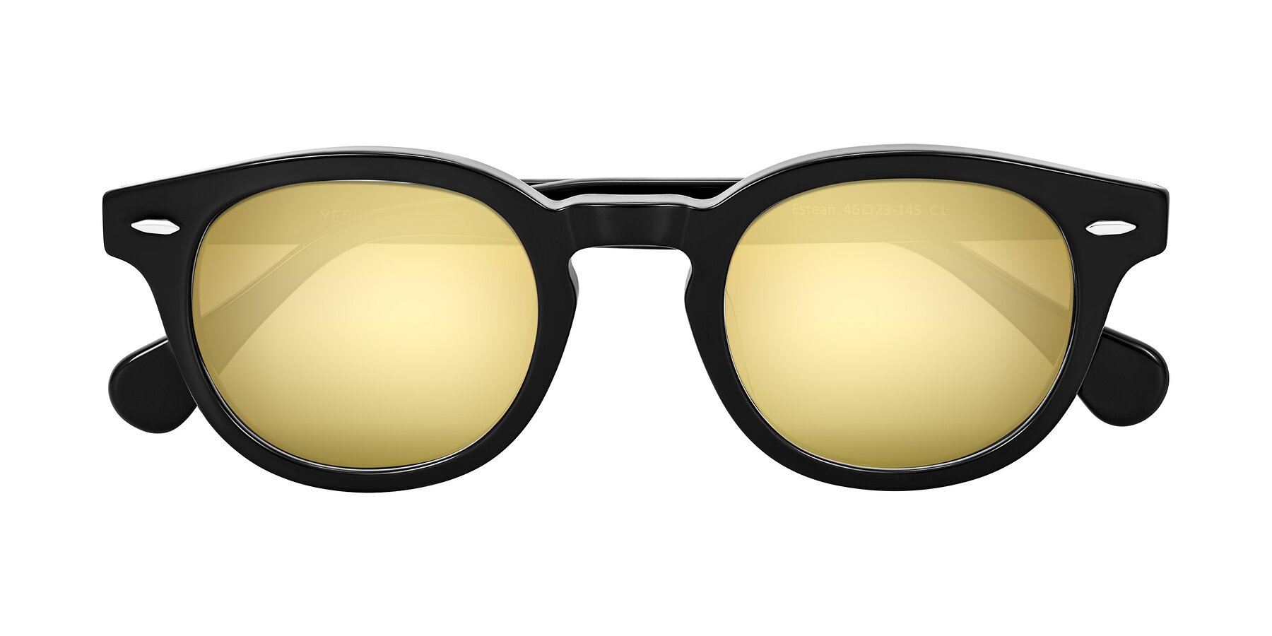 Folded Front of Estean in Black with Gold Mirrored Lenses