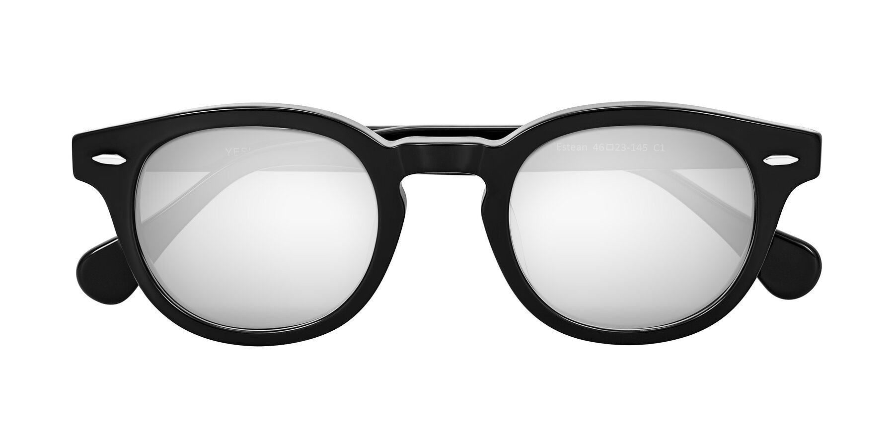 Folded Front of Estean in Black with Silver Mirrored Lenses