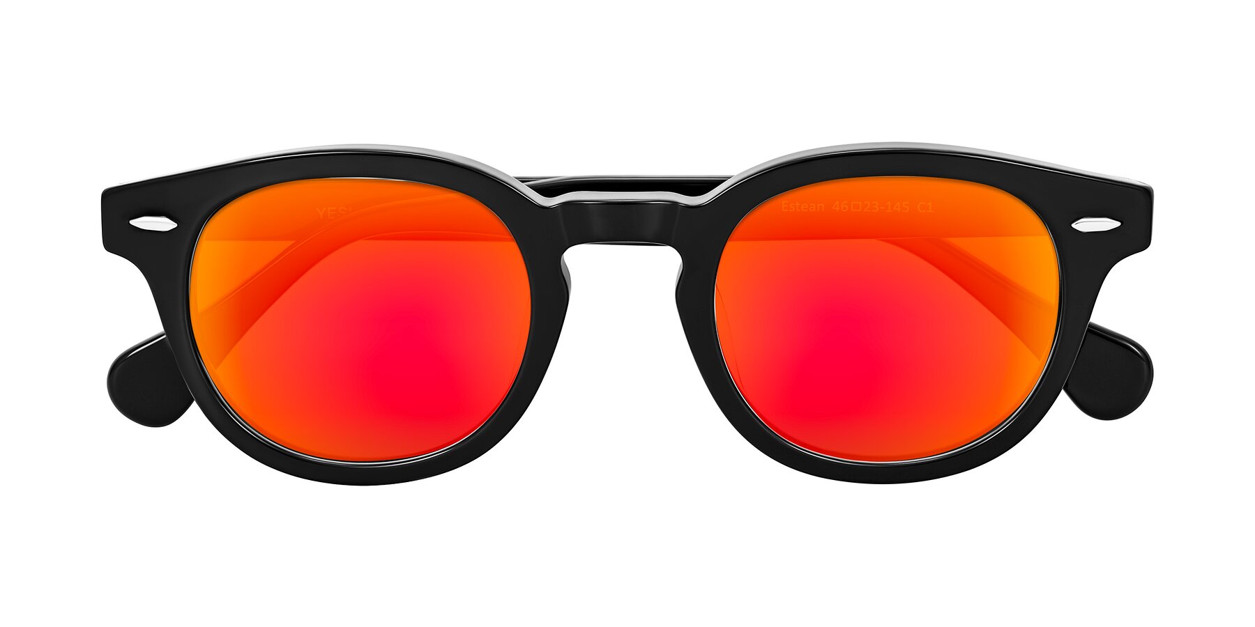 Folded Front of Estean in Black with Red Gold Mirrored Lenses