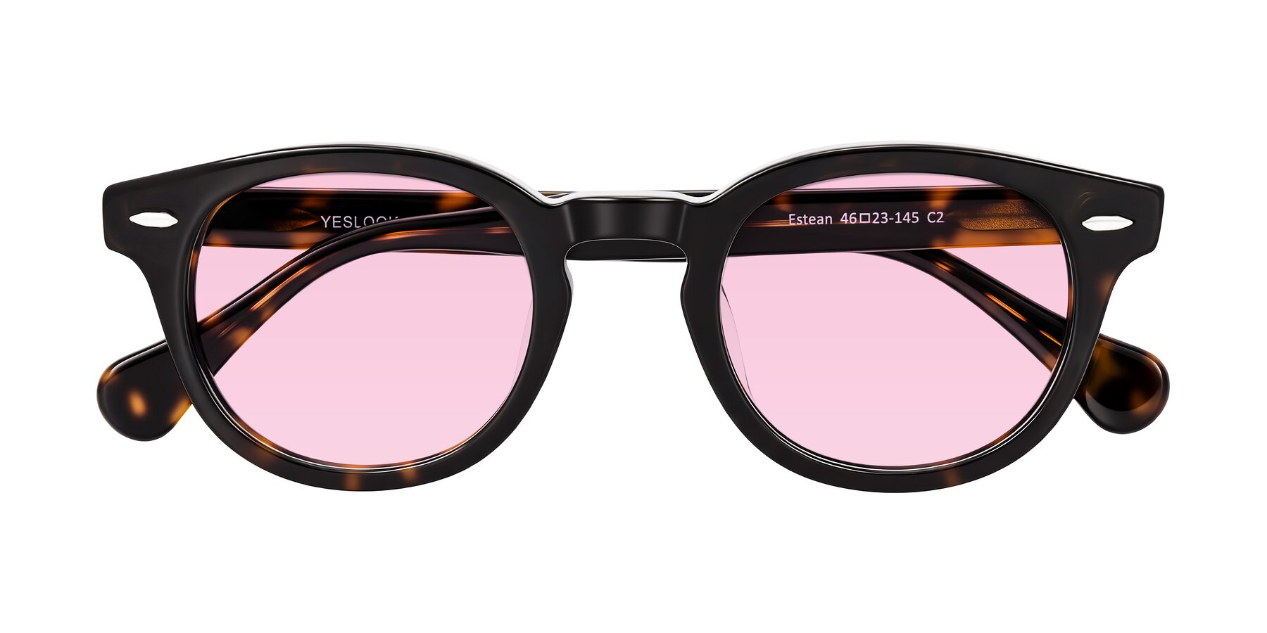 Folded Front of Estean in Dark Tortoise with Light Pink Tinted Lenses
