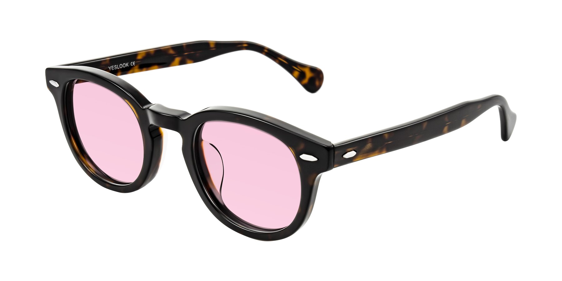 Angle of Estean in Dark Tortoise with Light Pink Tinted Lenses