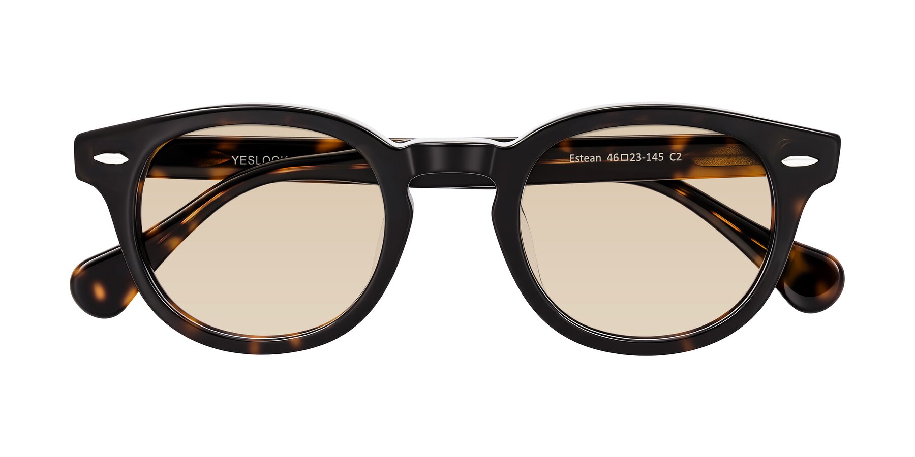 Folded Front of Estean in Dark Tortoise with Light Brown Tinted Lenses