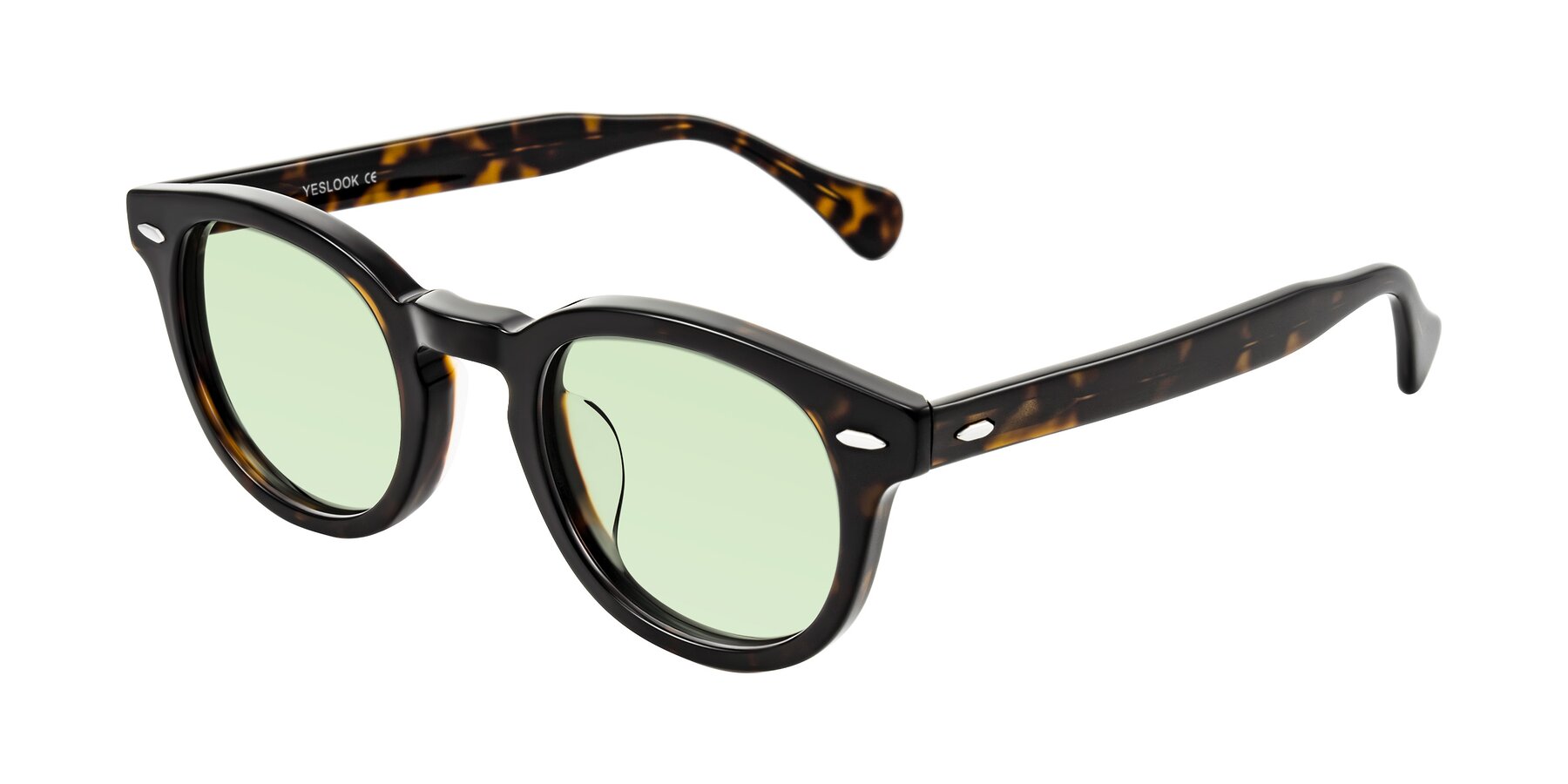 Angle of Estean in Dark Tortoise with Light Green Tinted Lenses