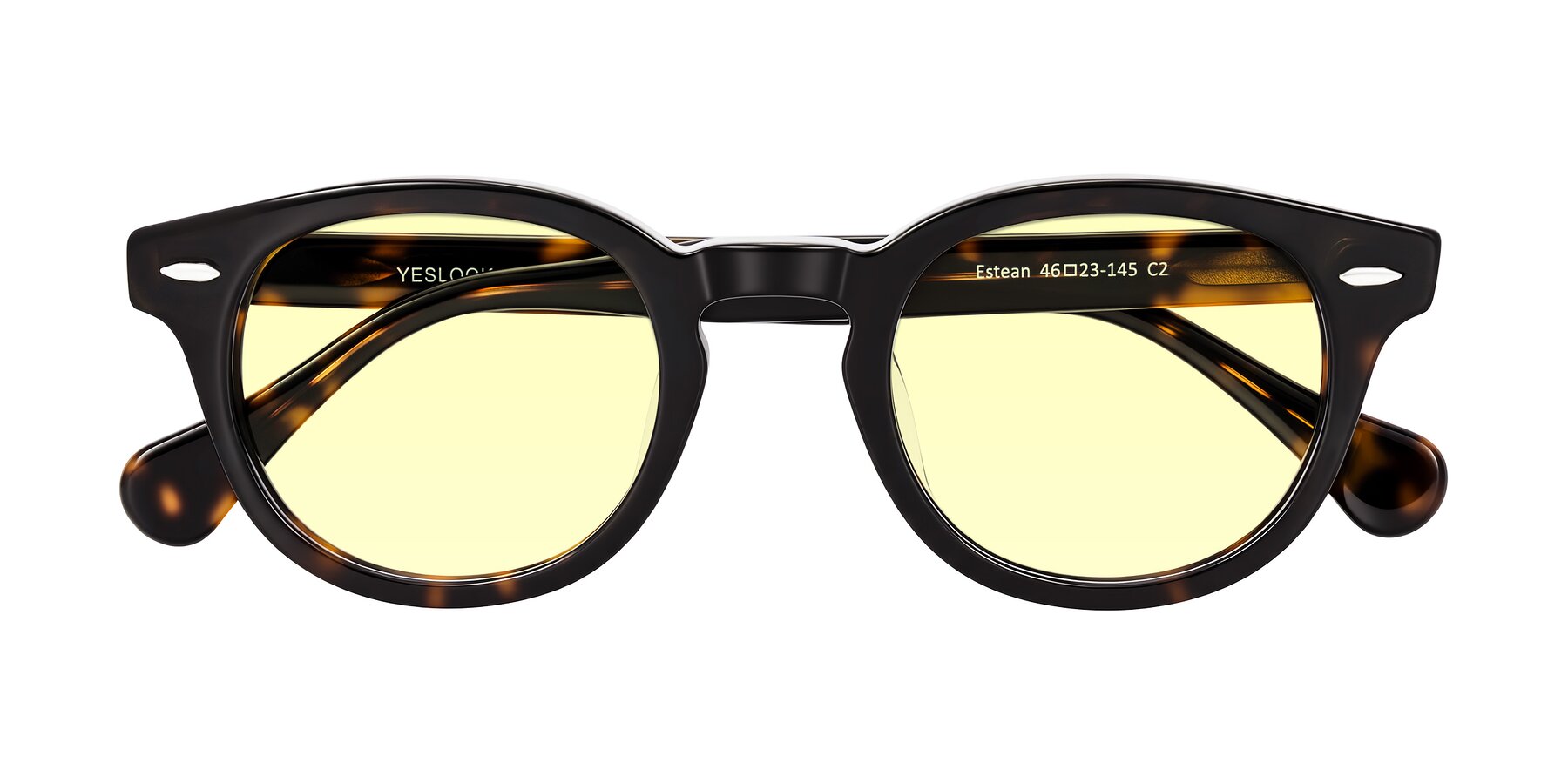 Folded Front of Estean in Dark Tortoise with Light Yellow Tinted Lenses