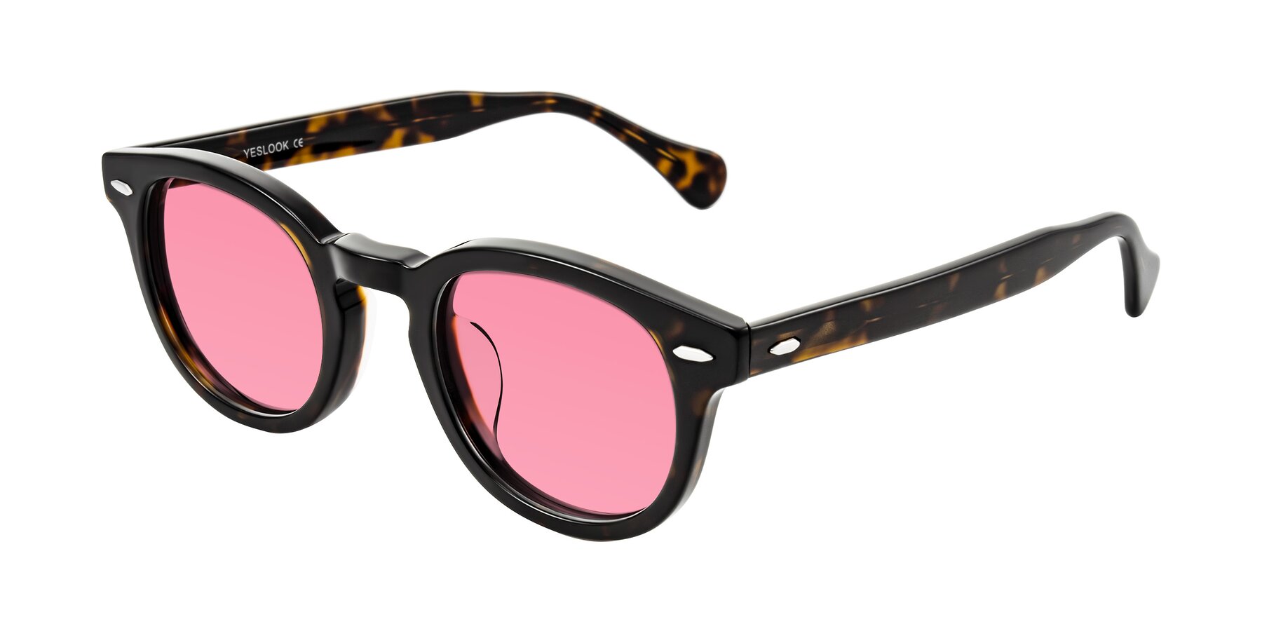 Angle of Estean in Dark Tortoise with Pink Tinted Lenses