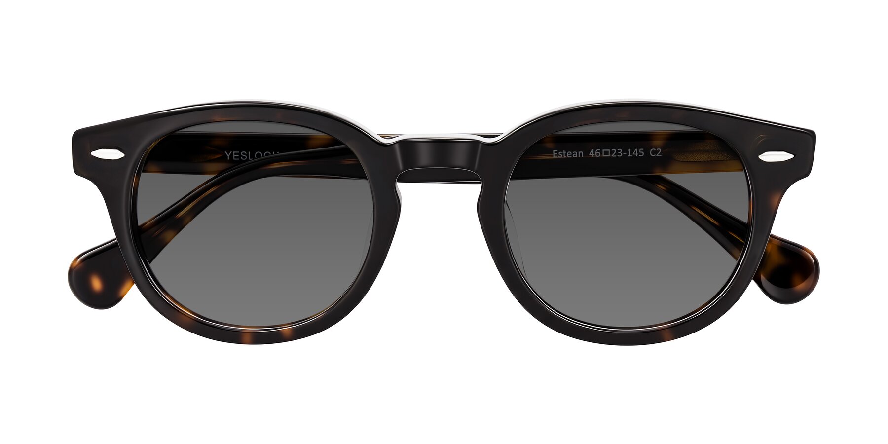 Folded Front of Estean in Dark Tortoise with Medium Gray Tinted Lenses