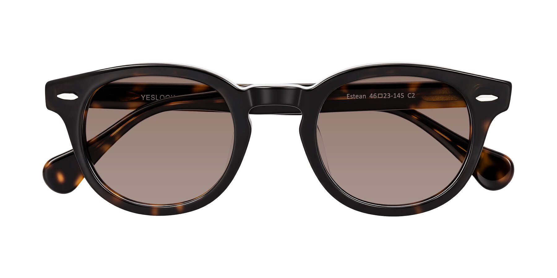 Folded Front of Estean in Dark Tortoise with Medium Brown Tinted Lenses
